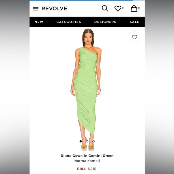 Norma Kamali Diana One Shoulder Ruched Gown Gemini Green XXS - Picture 10 of 12